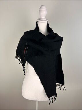 Barbarossa 100% Wool Black Waffle Knit Scarf Made in Italy NWT